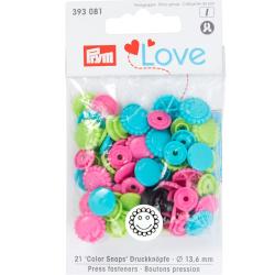 PRYM Prym Love Druckknopf Color Blume 13,6 mm türkis/grün/pink 